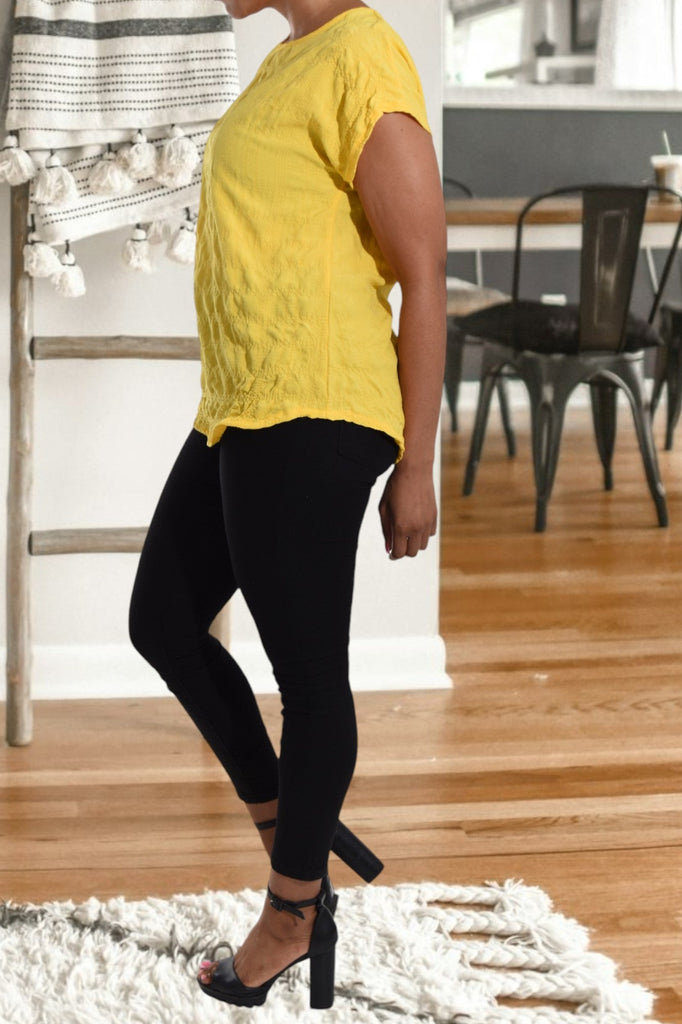 Yellow Pattern Roll Sleeve Top - StylePhase SA