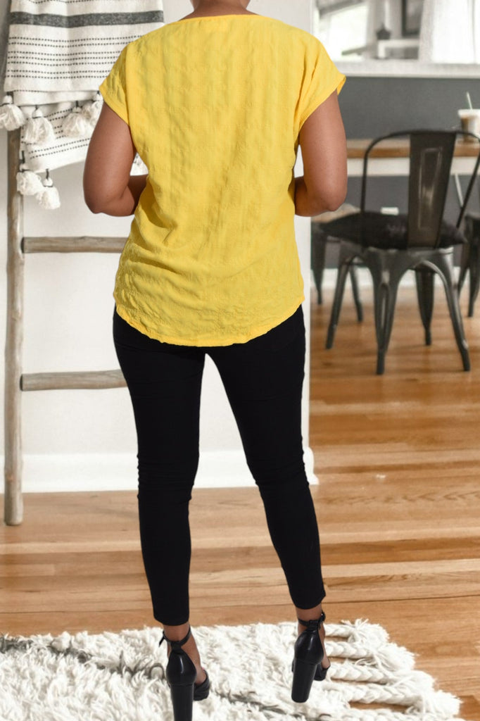 Yellow Pattern Roll Sleeve Top - StylePhase SA