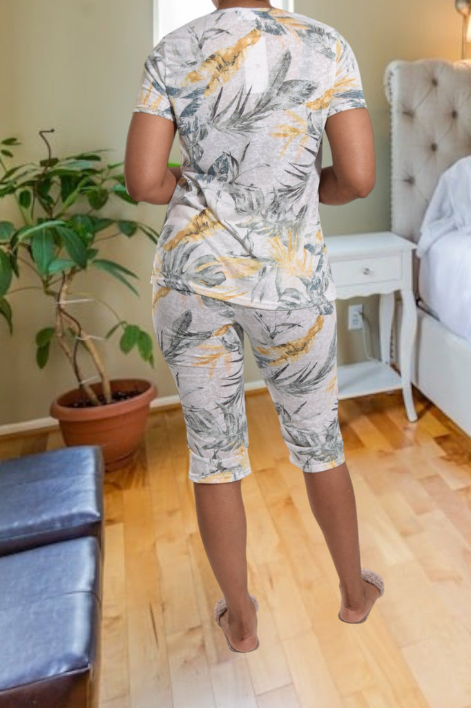 Yellow Printed 3/4 Pyjama Set - StylePhase SA