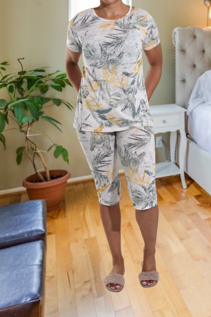 Yellow Printed 3/4 Pyjama Set - StylePhase SA