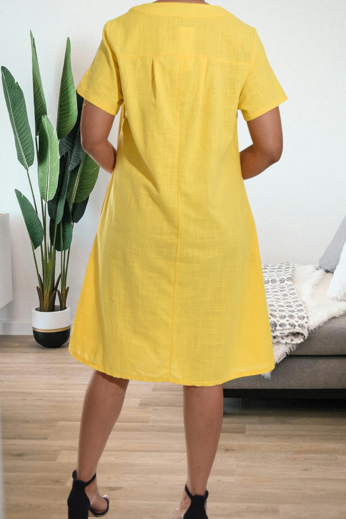 Yellow Printed Midi Pocket Dress - StylePhase SA