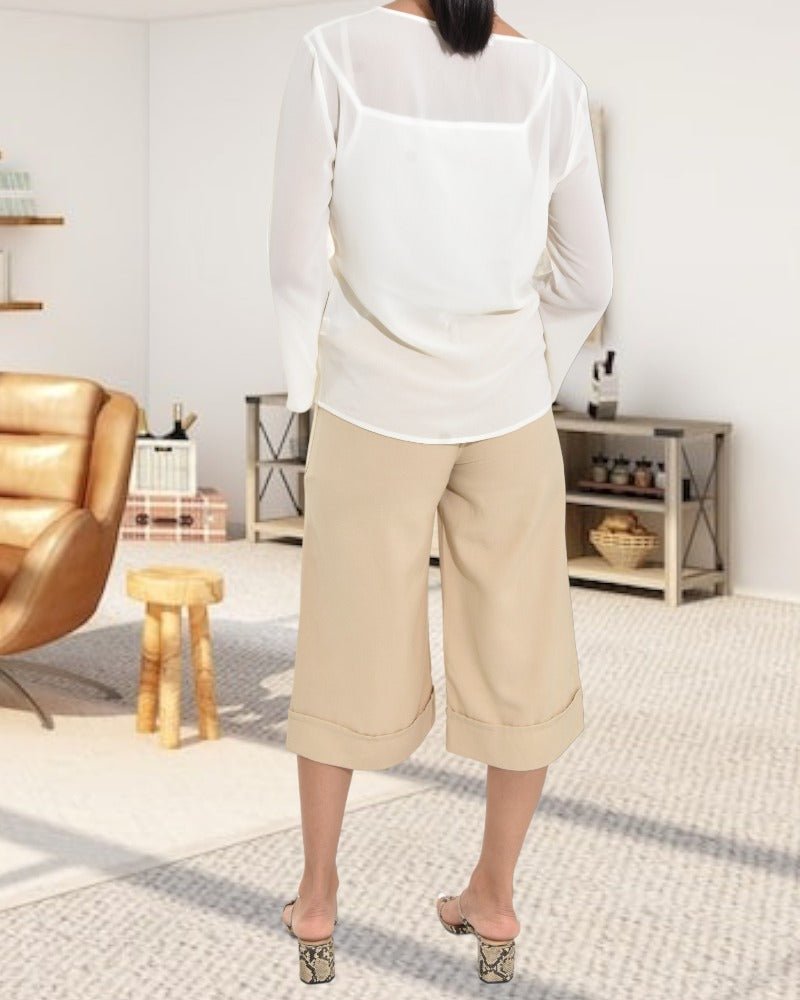 Beige Fold Up Capri Pants - StylePhase SA