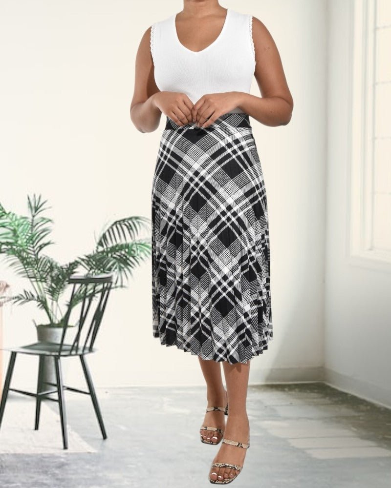 Black And White Check Pleated Skirt - StylePhase SA