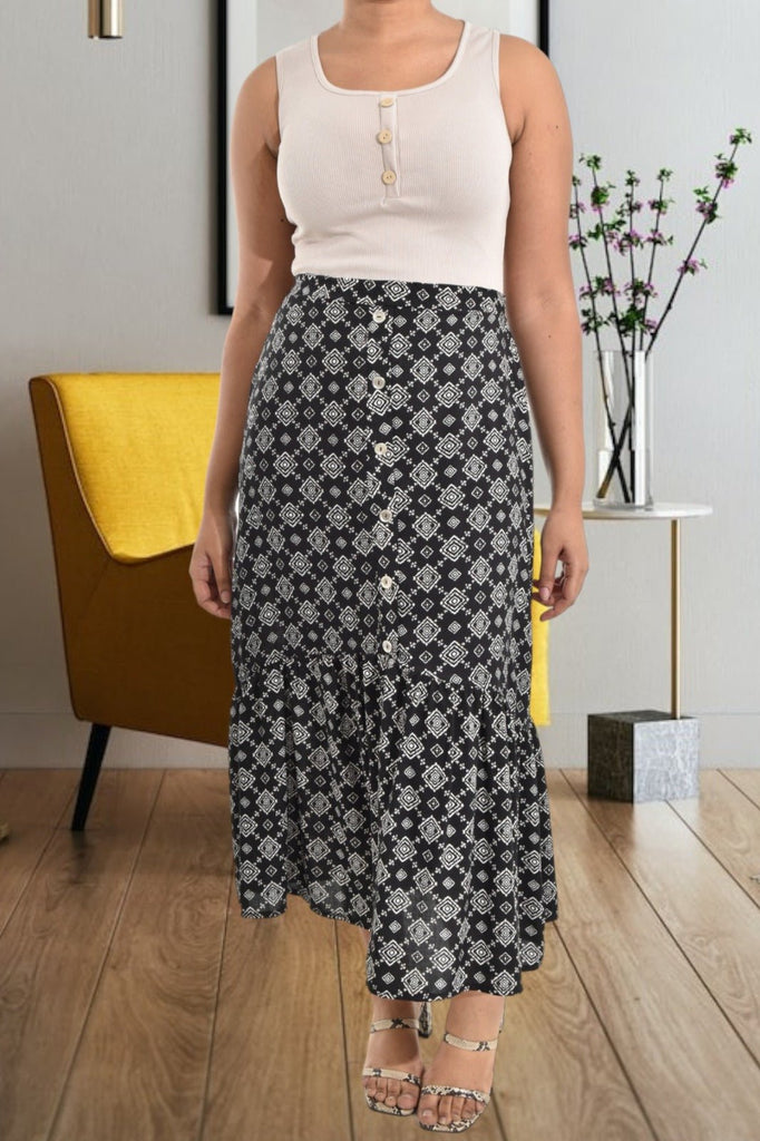 Black Button Printed Skirt - StylePhase SA