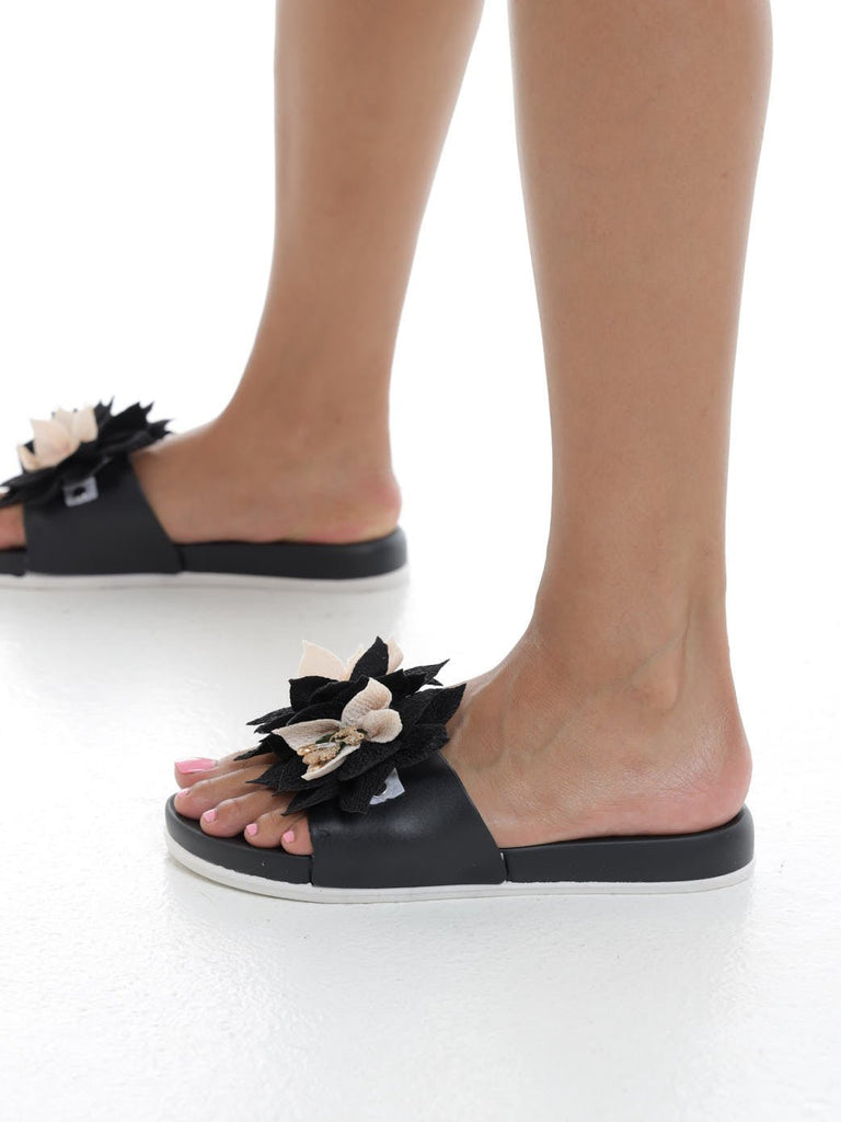 Black Fashion Flower Design Sandals - StylePhase SA