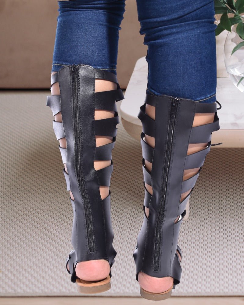Black Gladiator Tie Up Sandals - StylePhase SA