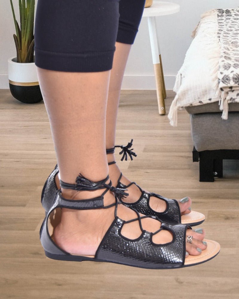 Black Lace Up Gladiator Sandals - StylePhase SA