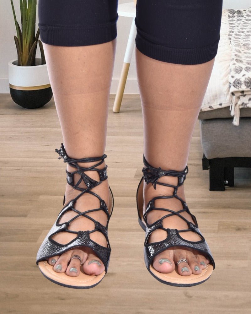 Black Lace Up Gladiator Sandals - StylePhase SA