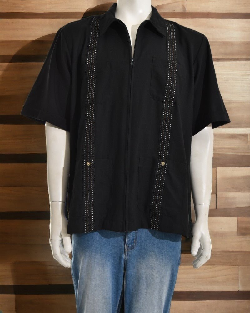 Black Mens Zip And Button Shirt - StylePhase SA