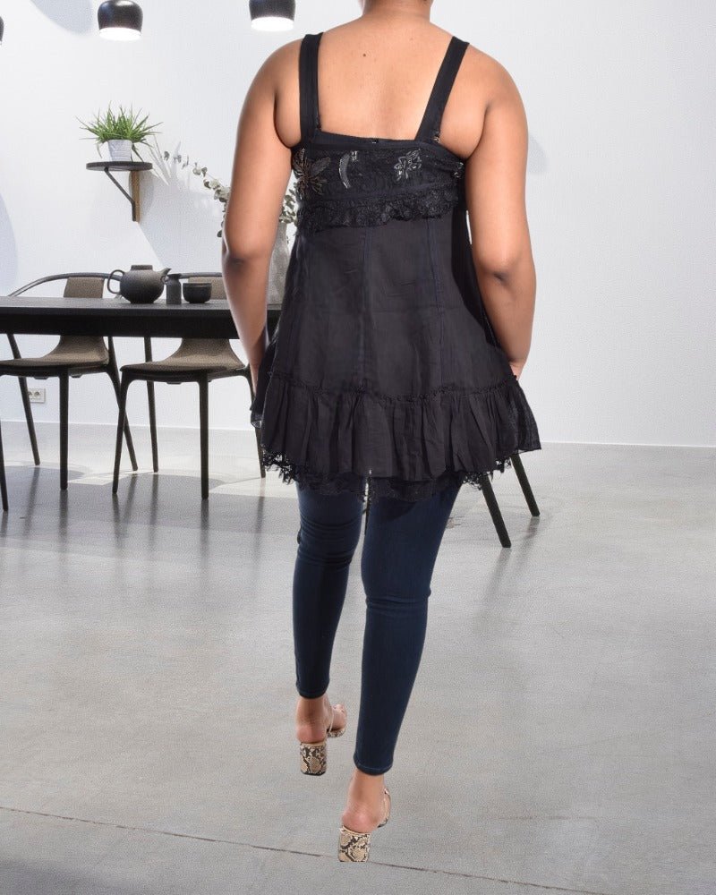 Black Net Detail Dress Top - StylePhase SA