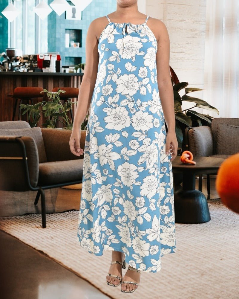 Blue And White Floral Maxi Dress - StylePhase SA