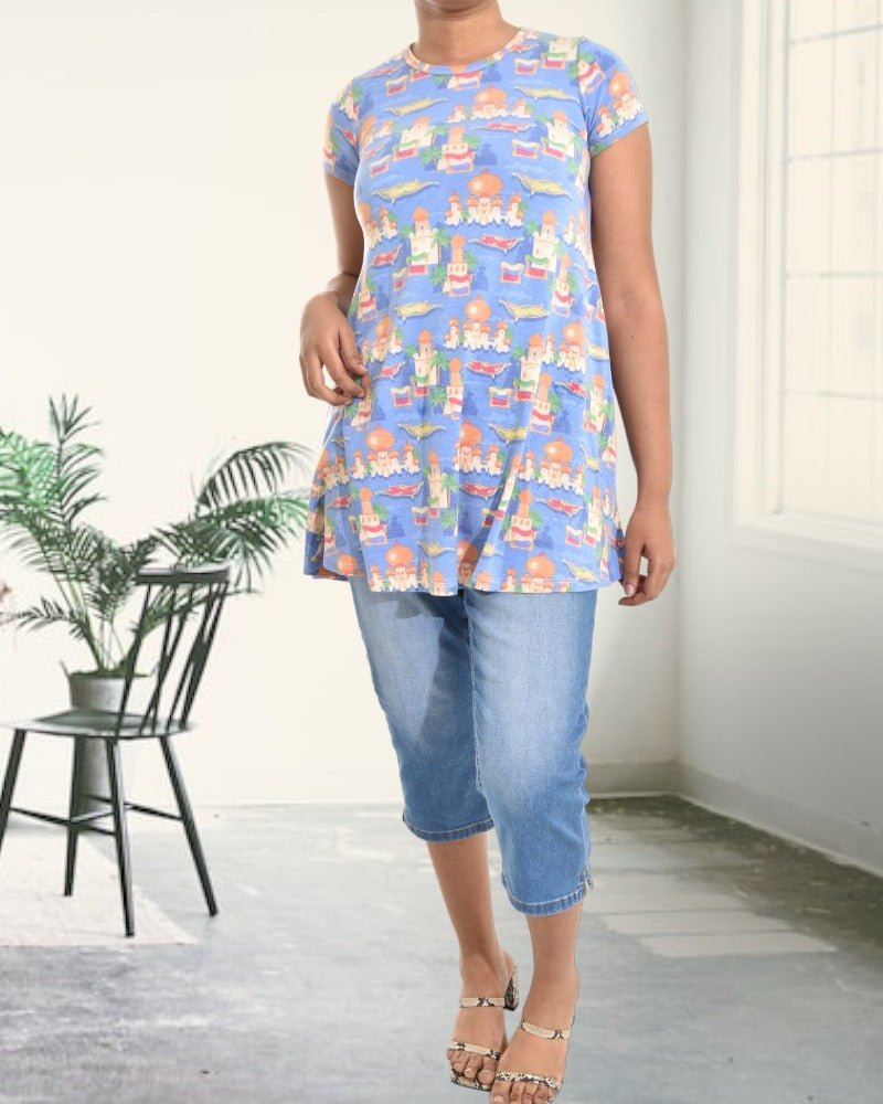Blue Printed Ladies Dress Top - StylePhase SA