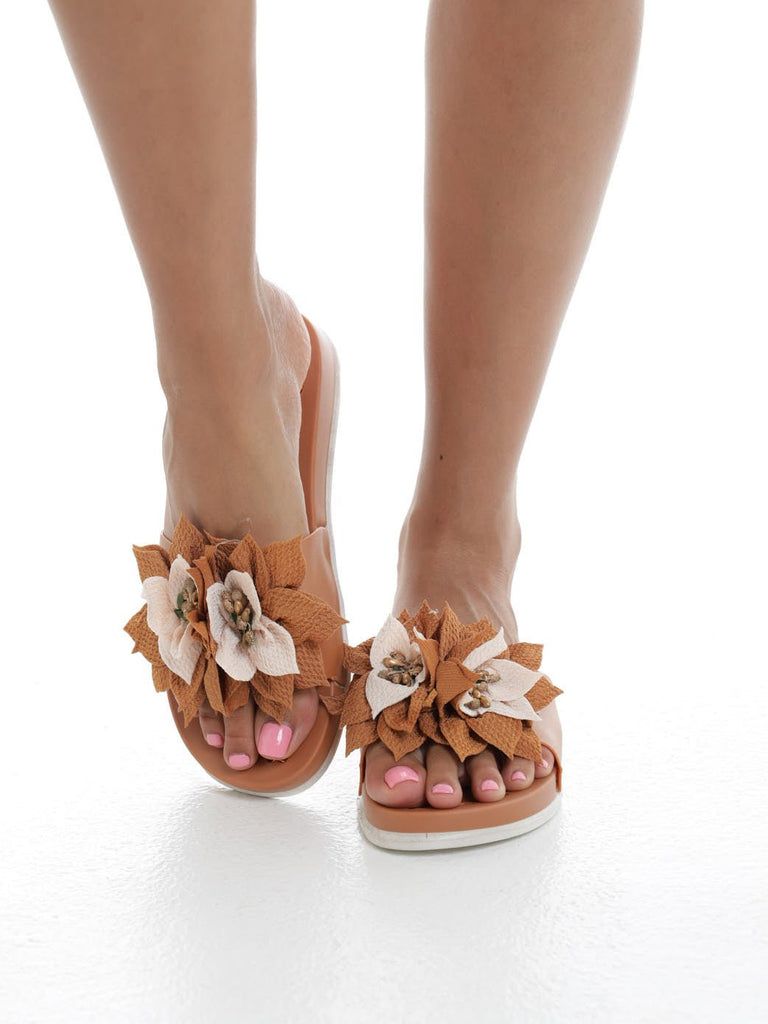 Brown Fashion Flower Design Sandals - StylePhase SA