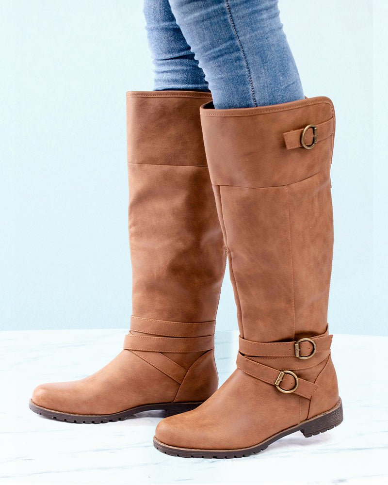 Brown Kira Flat Boots - StylePhase SA