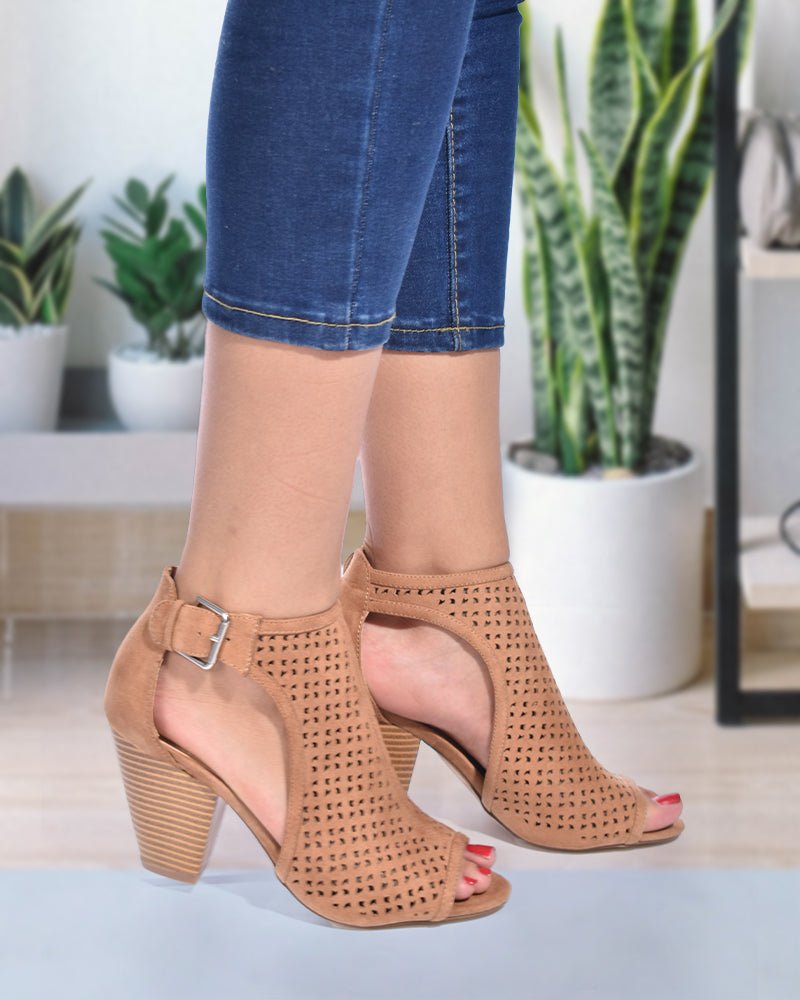 Brown Open Toe Block Heel - StylePhase SA