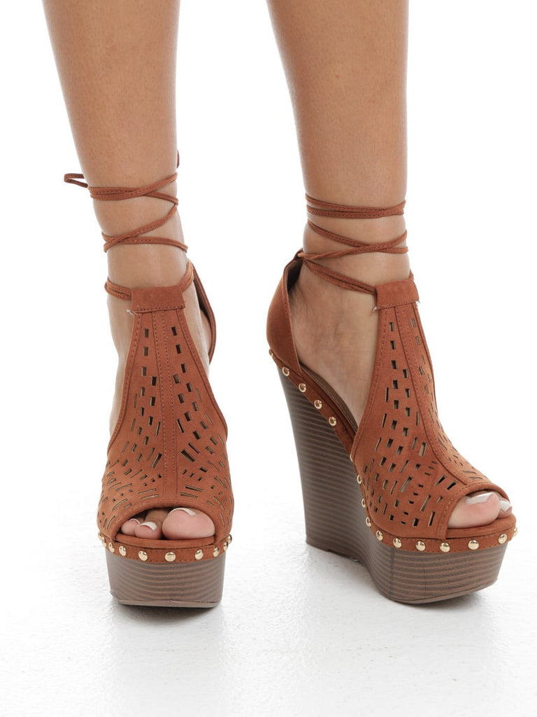 Cognac Tie-up Wedges - StylePhase SA