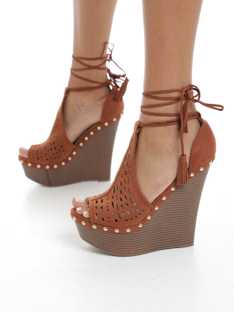 Cognac Tie-up Wedges - StylePhase SA