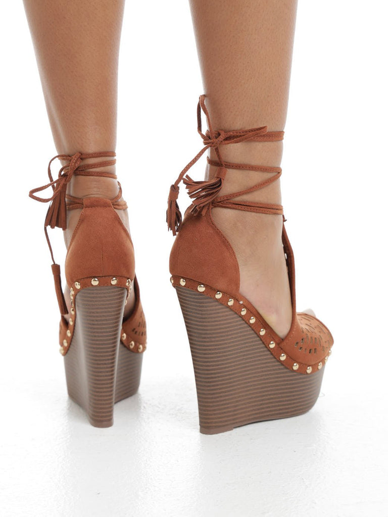 Cognac Tie-up Wedges - StylePhase SA