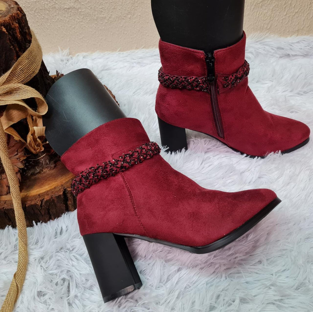 Detailed Wine Red Boots - StylePhase SA