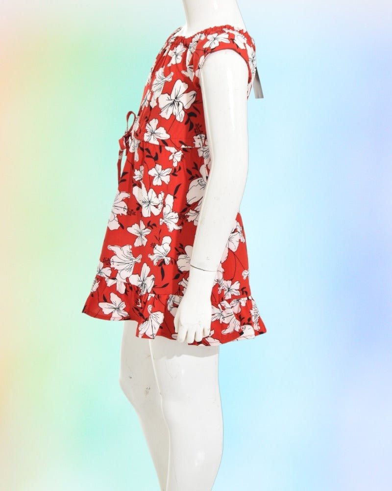 Girls Red And White Floral Mini Dress - StylePhase SA