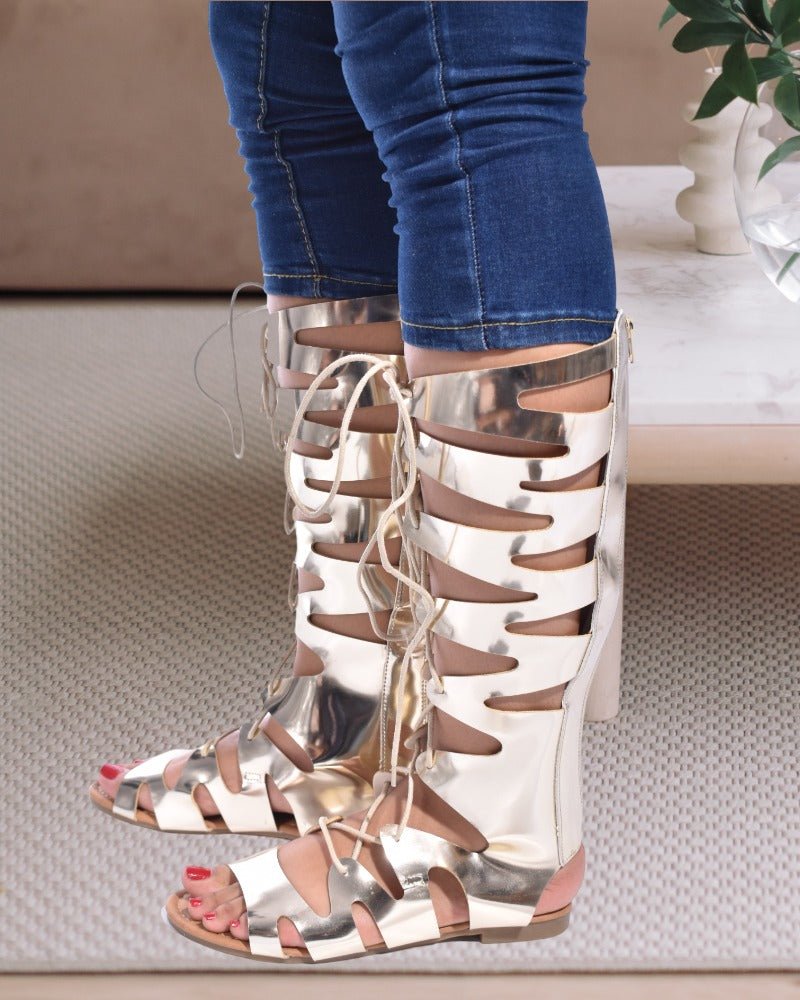 Gold Gladiator Tie Up Sandals - StylePhase SA