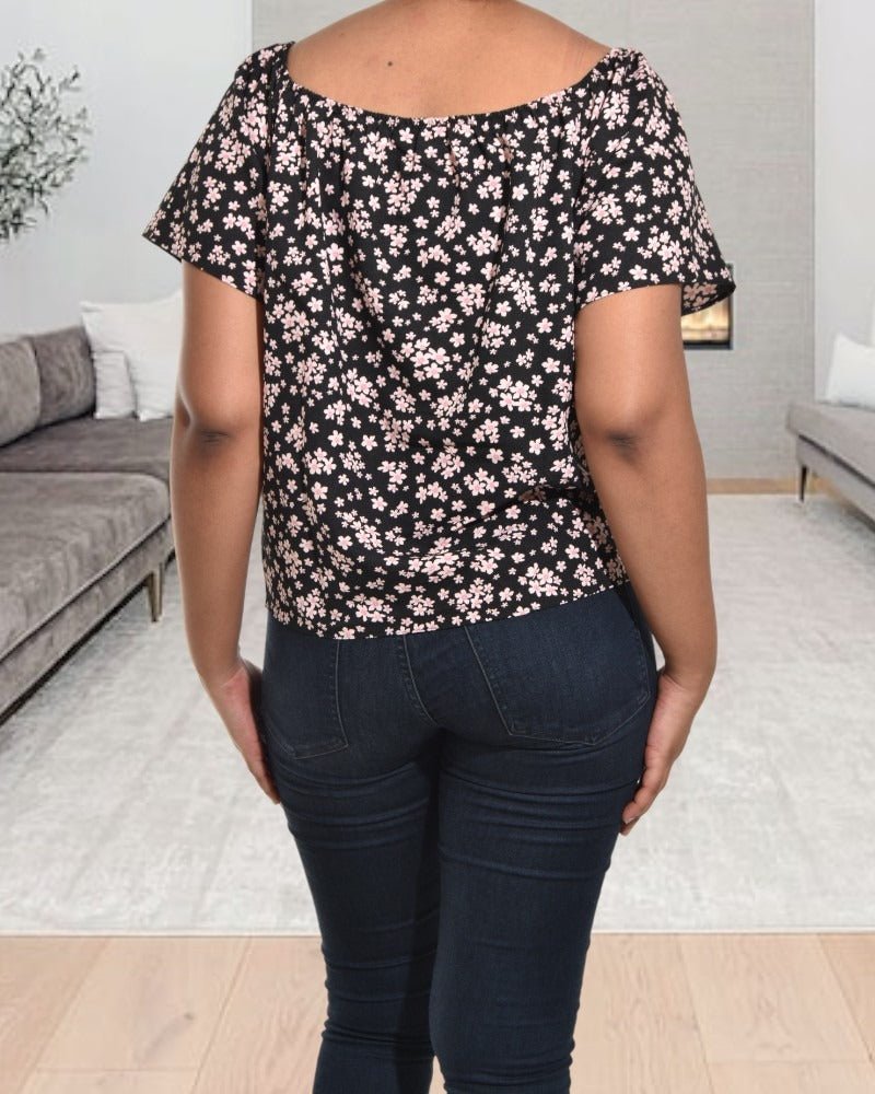 Ladies Black Floral Tie Front Top - StylePhase SA