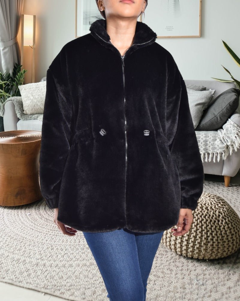 Ladies black store fur jacket