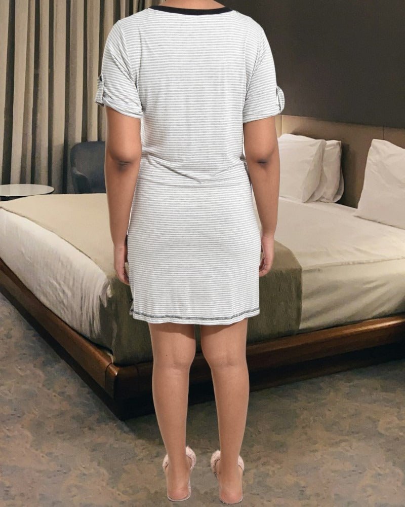Ladies Black Striped Sleep Shirt - StylePhase SA