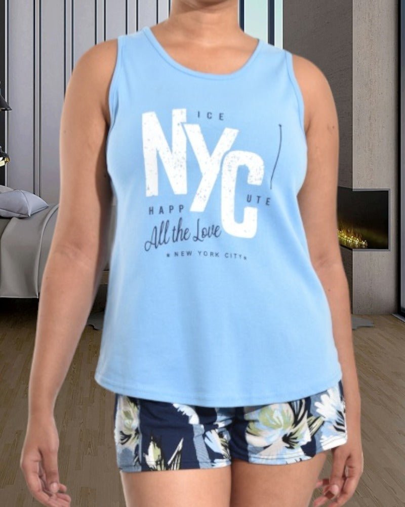 Ladies Blue NYC Shorty Pyjama Set - StylePhase SA