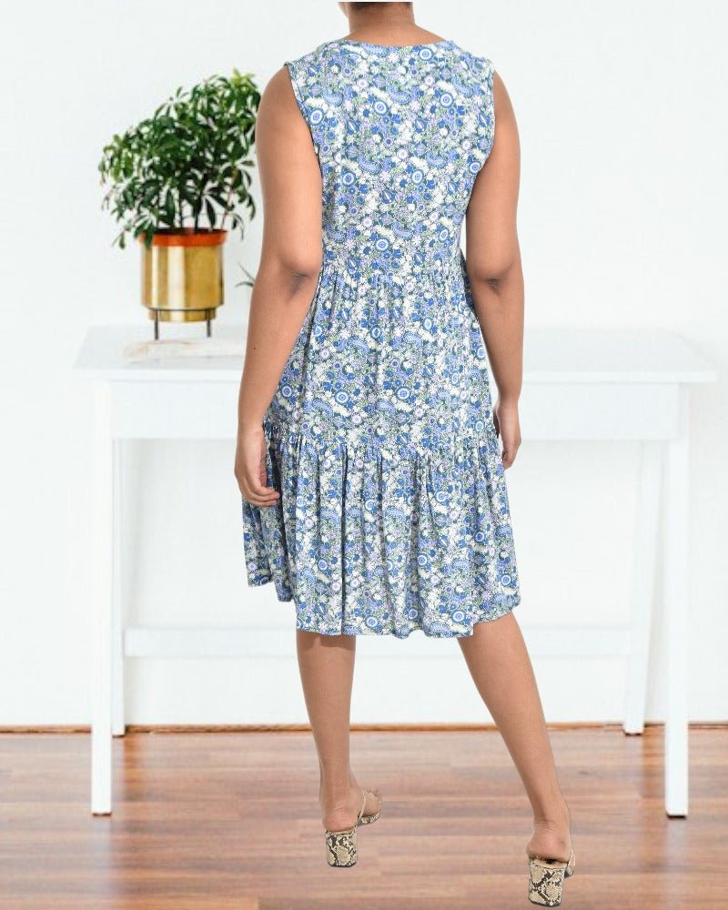 Ladies Blue Printed Tiered Dress - StylePhase SA