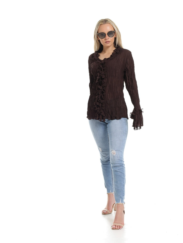 Ladies Chocolate Brown Front Frill Top - StylePhase SA