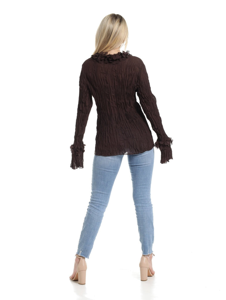 Ladies Chocolate Brown Front Frill Top - StylePhase SA