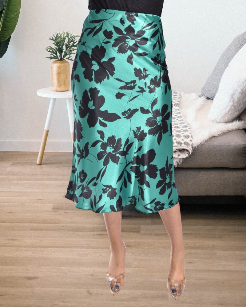 Ladies Floral Green Satin Skirt - StylePhase SA