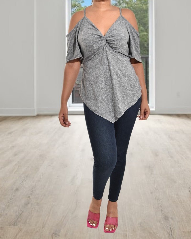 Ladies Grey Cold Shoulder Top - StylePhase SA