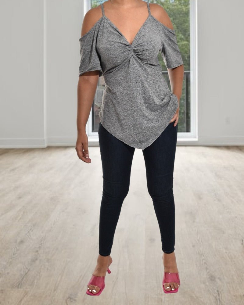 Ladies Grey Cold Shoulder Top - StylePhase SA
