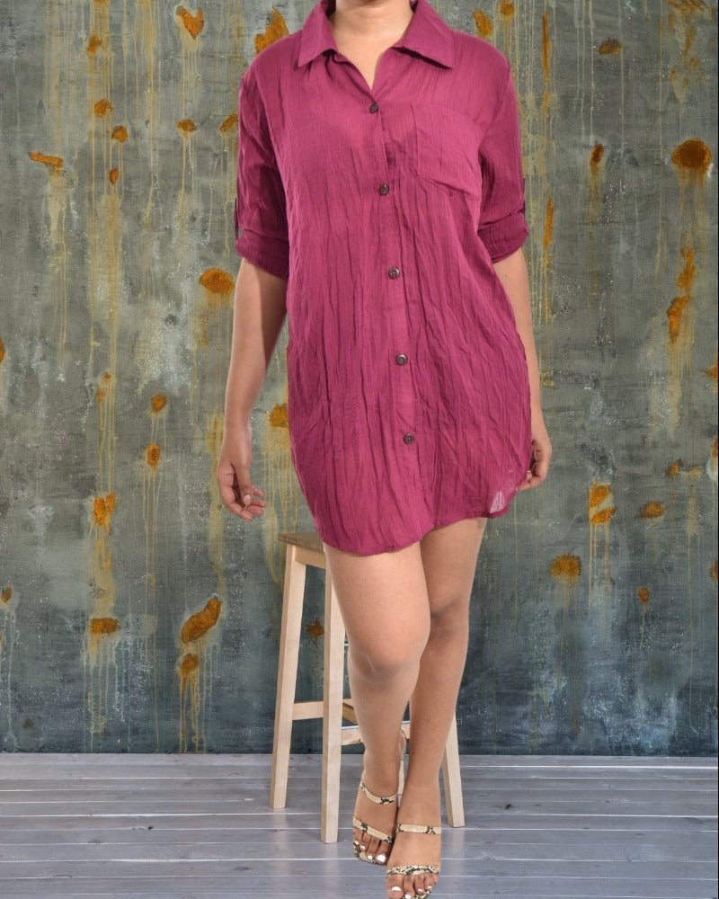 Ladies Maroon Shirt Dress - StylePhase SA
