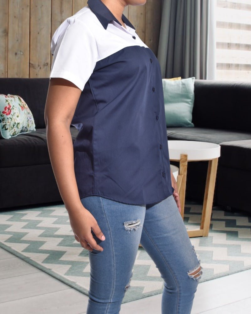Ladies Navy And White Button Shirt - StylePhase SA