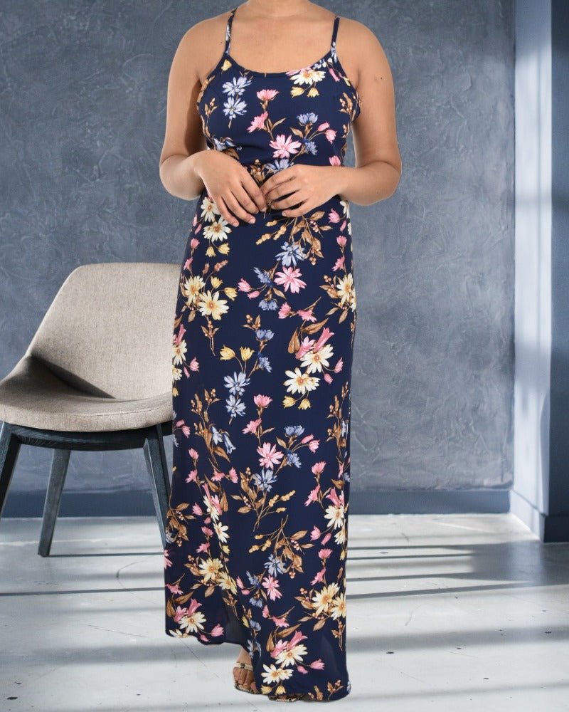 Ladies Navy Floral Backless Maxi Dress - StylePhase SA