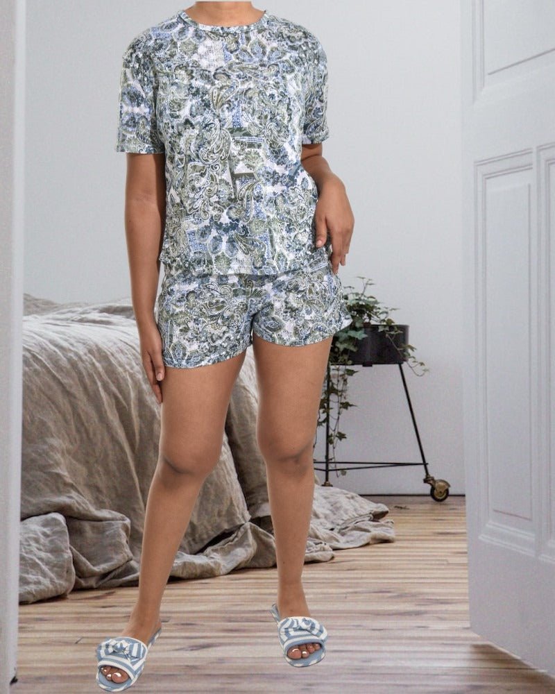 Ladies Olive Paisley Shorty Pyjama Set - StylePhase SA