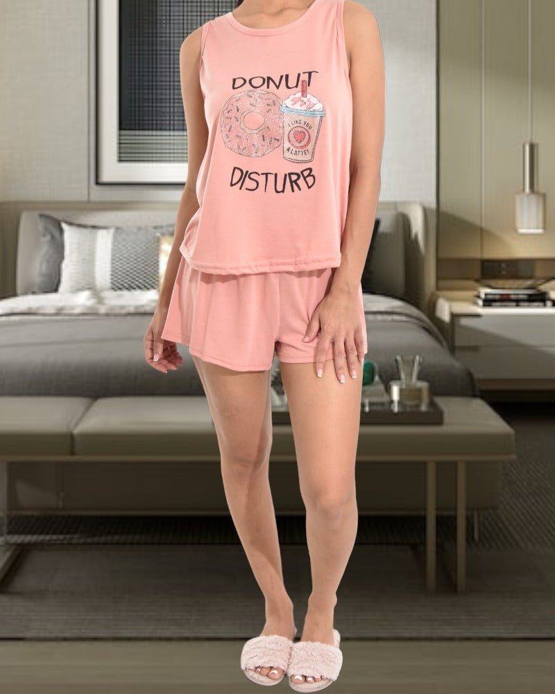 Ladies Peach Donut Print Pyjama Set - StylePhase SA