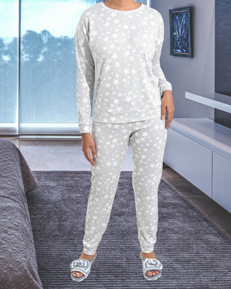 Ladies Star Print Light Grey Pyjama Set - StylePhase SA