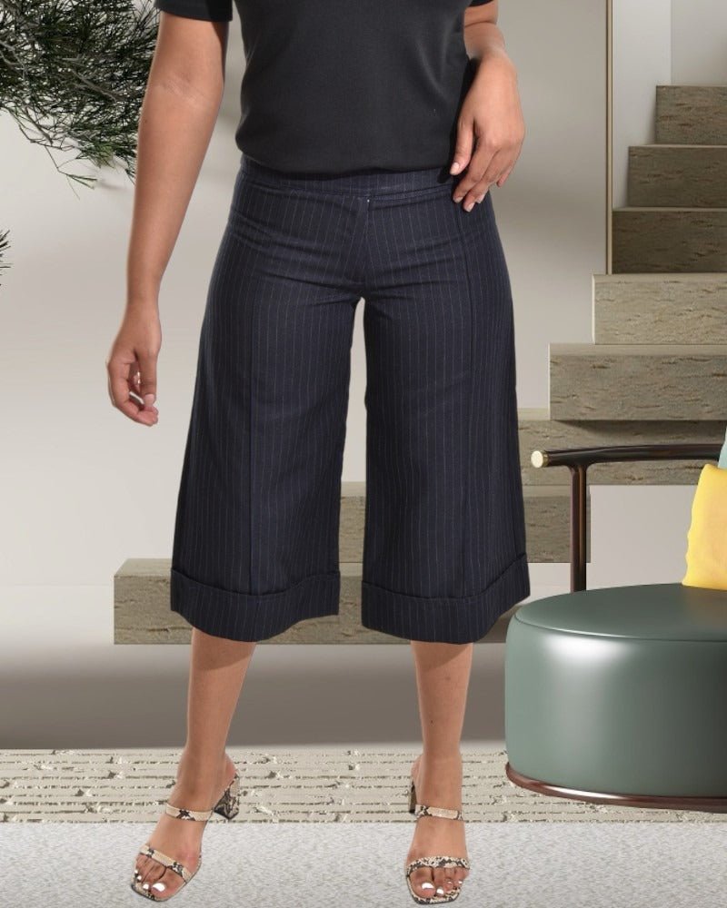 Ladies Stripe Wide Leg Capri Pants - StylePhase SA