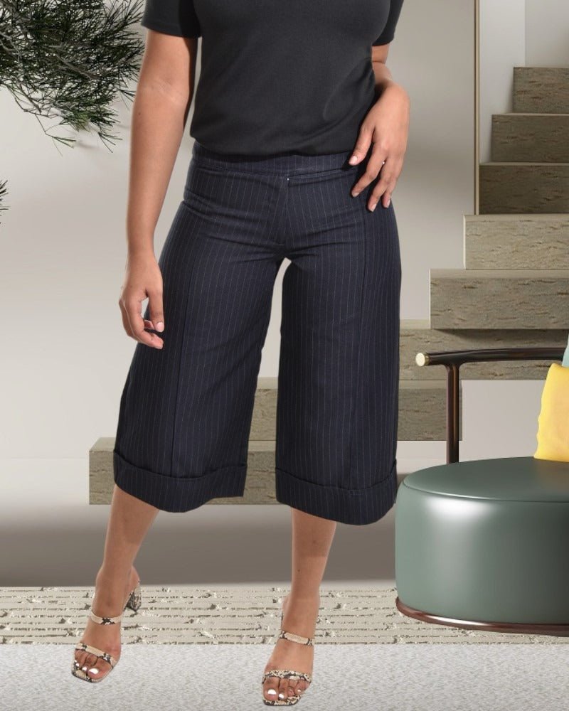 Ladies Stripe Wide Leg Capri Pants - StylePhase SA