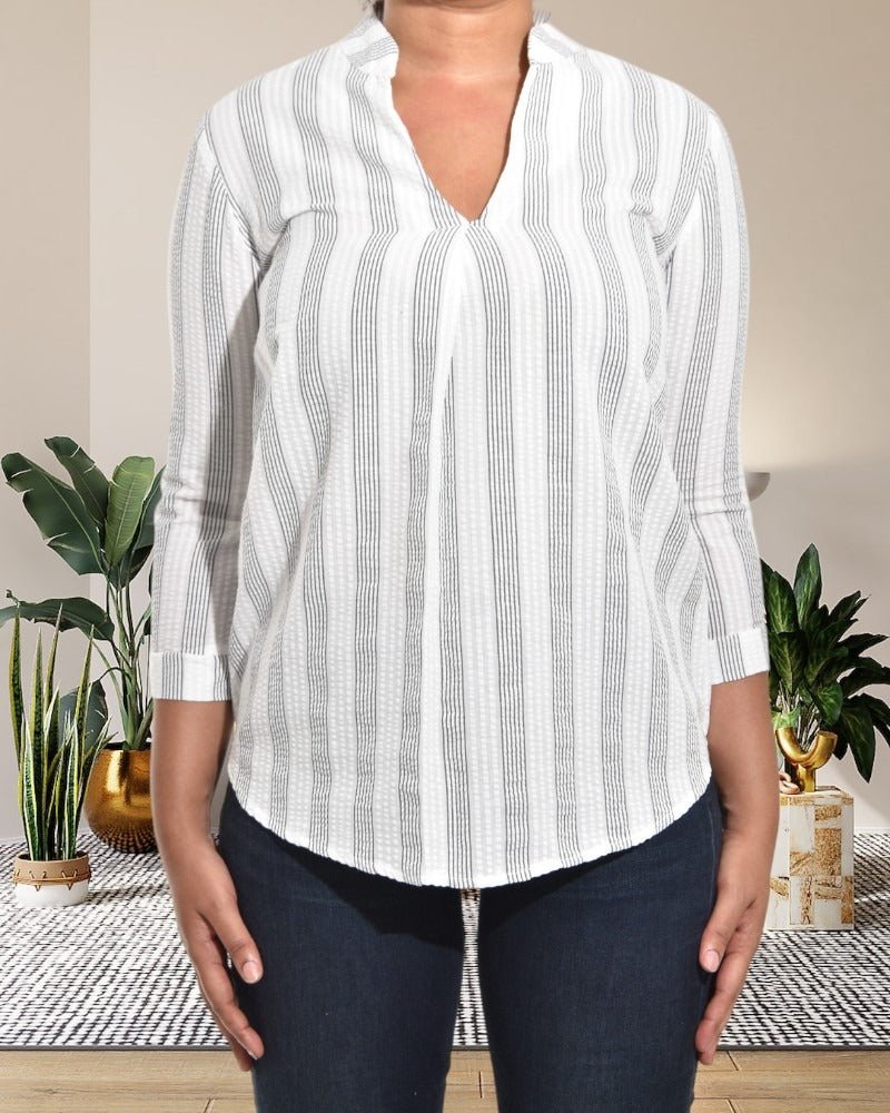 Ladies White And Grey Stripe Top - StylePhase SA