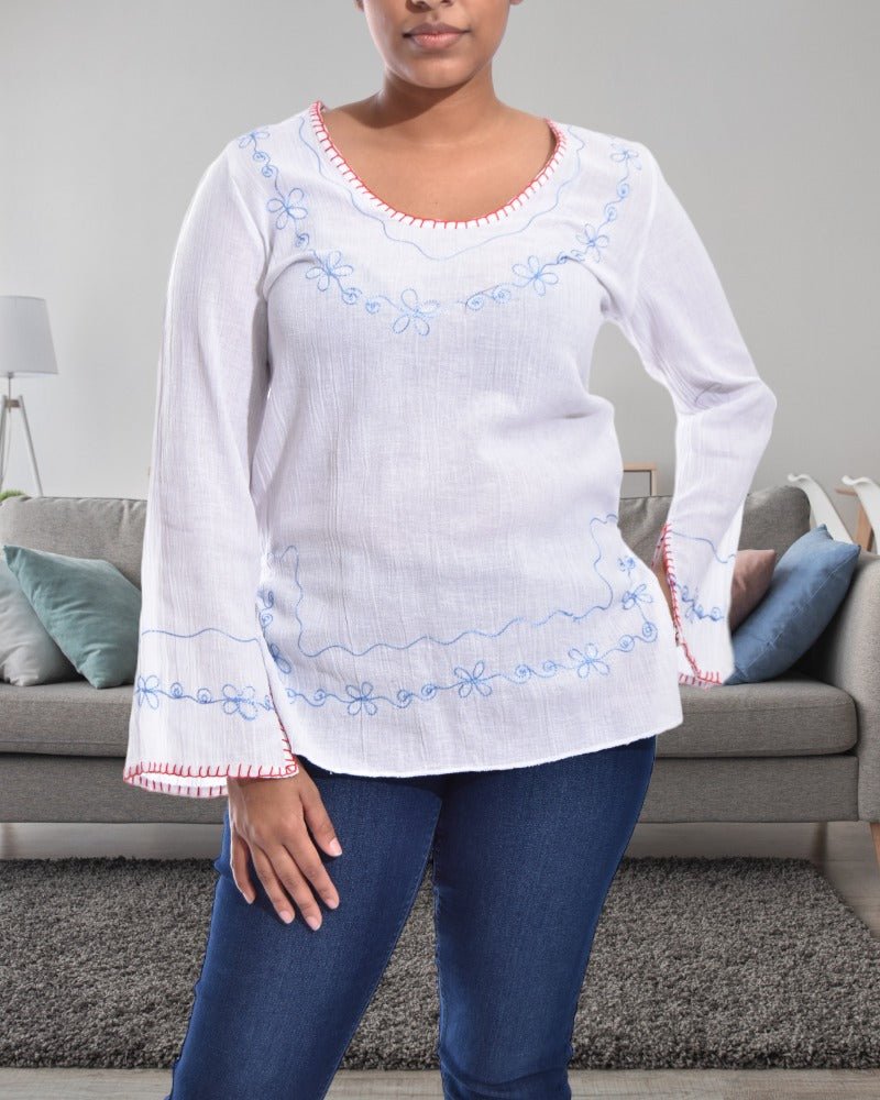 Ladies White Cotton Long Sleeve Top - StylePhase SA