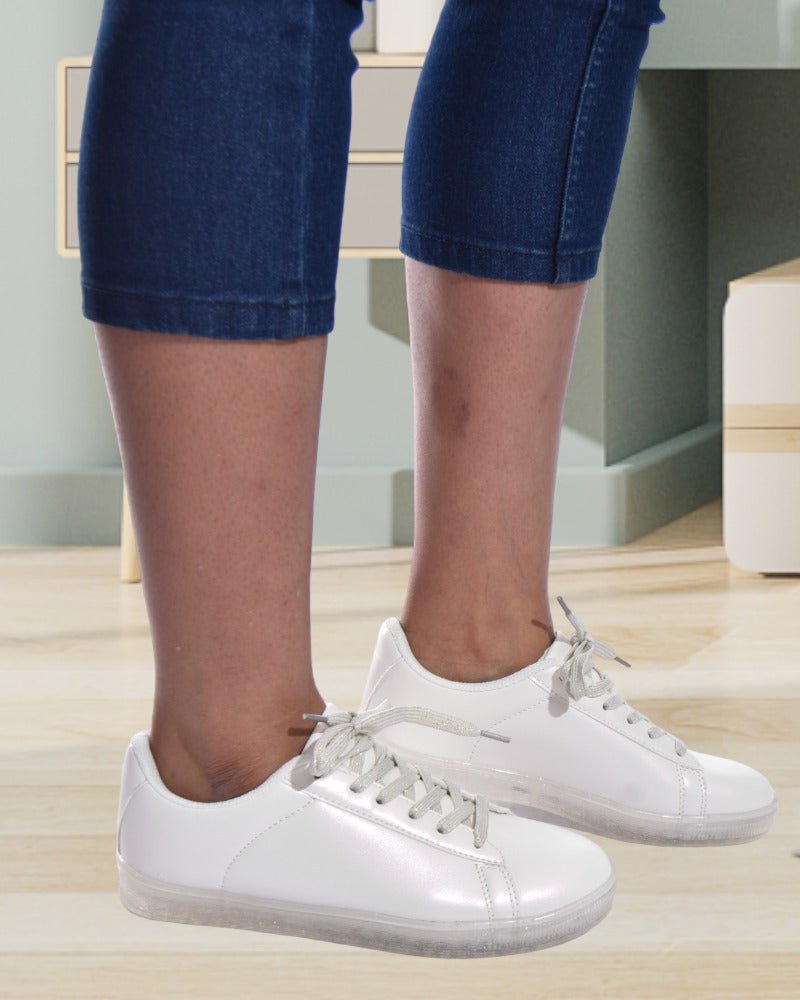 Ladies White Lace Up Sneaker - StylePhase SA