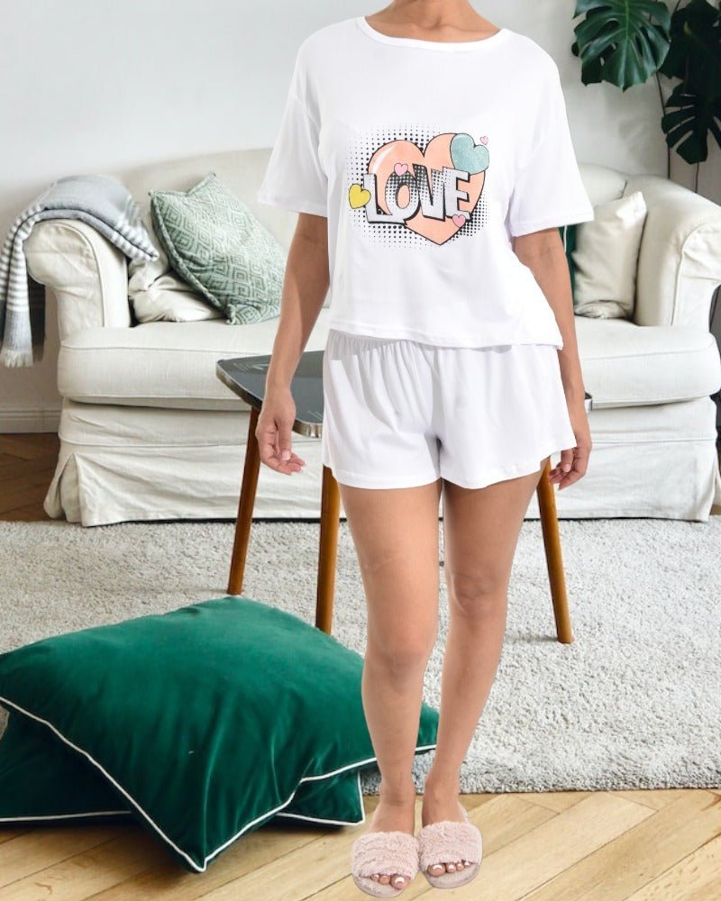 Ladies White Love Print Pyjama Set - StylePhase SA