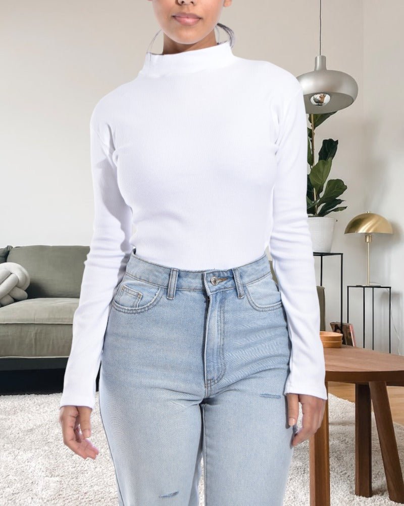 Ladies White Rib Knit Bodysuit - StylePhase SA