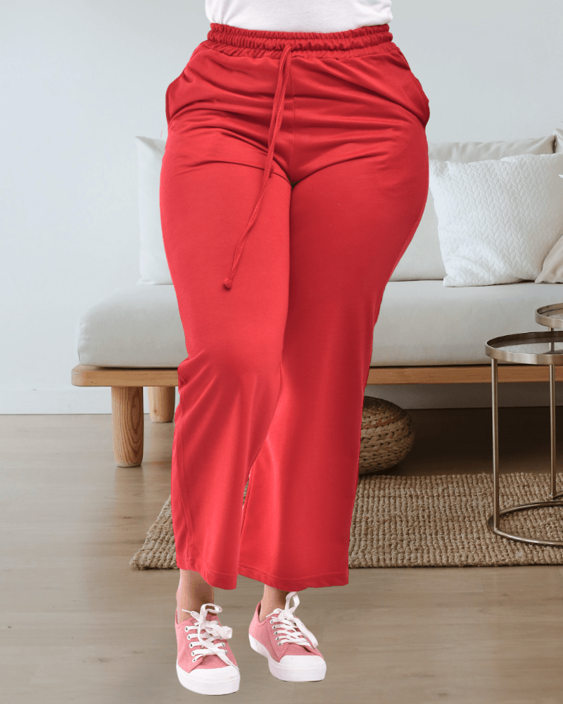 Ladies Wide Leg Red Joggers1