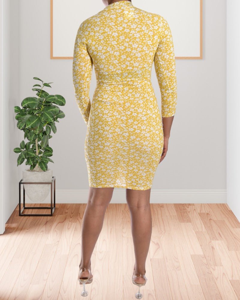 Ladies Yellow And White Bodycon Dress - StylePhase SA